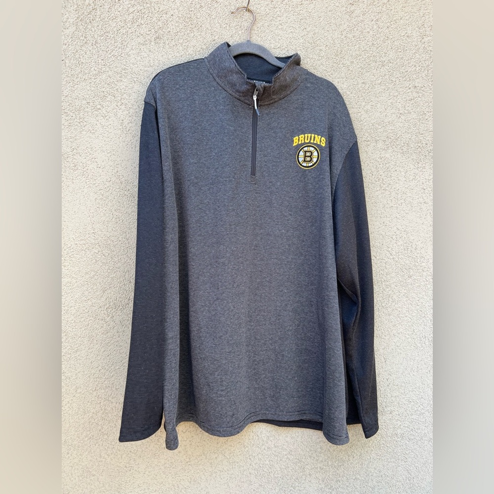 NHL Hockey Boston Bruins Mens Jacket 1/4 Zip Sweatshirt Size 2XL Athletic Gray